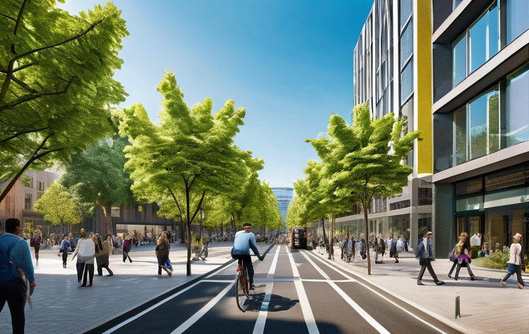 스마트 시티에서의 디지털 트윈 적용 - **Prompt:** "A panoramic view of a bustling, modern European city skyline, perhaps reminiscent of Mu...