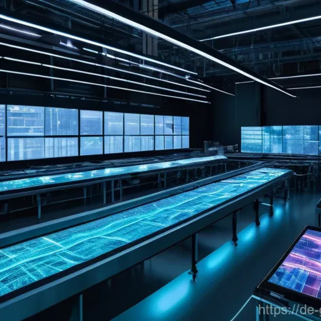 디지털 트윈을 통한 시스템 통합 전략 - **Prompt for "The Pulse of Production: System Integration":**
    "A sleek, ultra-modern factory flo...