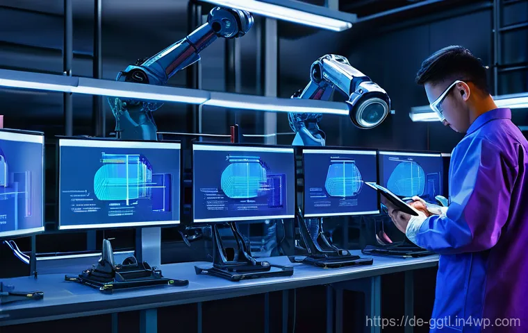 디지털 트윈의 성과 평가 지표 개발 - **Prompt 1: The Synergy of Physical and Digital in Manufacturing**
    A futuristic factory floor at...