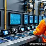 Home 22 디지털 트윈 구축을 위한 필수 기술 - A high-tech industrial factory interior showcasing an array of MEMS sensors mounted on machinery for...
